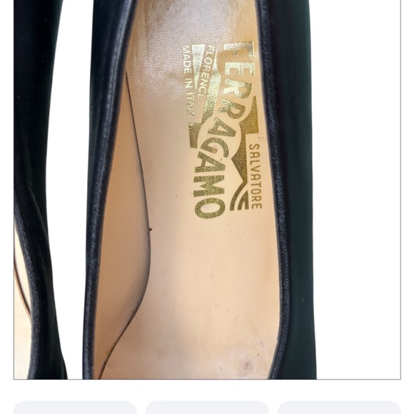 Vintage Salvatore Ferragamo Black Leather Heels Pumps Metallic heel 9 1/2 2A - Picture 5 of 13
